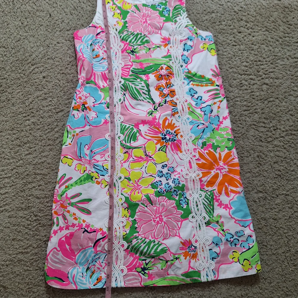 Lilly Pulitzer Nosey Girls Floral Shift Lace Trim Sleeveless dress in size XL 14 - Picture 7 of 8